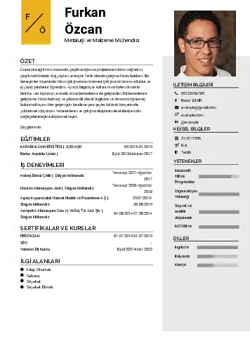 Metalürji Ve Malzeme Mühendisliği Cv Örnekleri cv indir